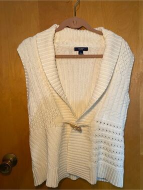 Chaps Cream Knit Shawl Collar Toggle Vest